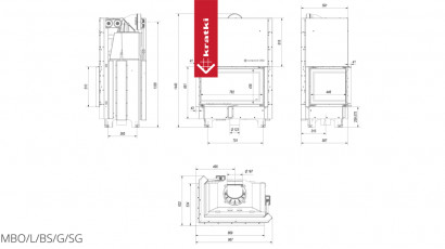 Топка Kratki PRO MBO/L/BS/G/SG угловое гнутое стекло слева, гильотина