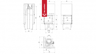 Топка Kratki PRO VNL/480/480 угловое стекло слева, гильотина