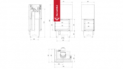 Топка Kratki PRO VNL/700/480 угловое стекло слева, гильотина