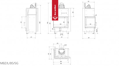 Топка Kratki PRO MBZ/L/BS/SG угловое гнутое стекло слева
